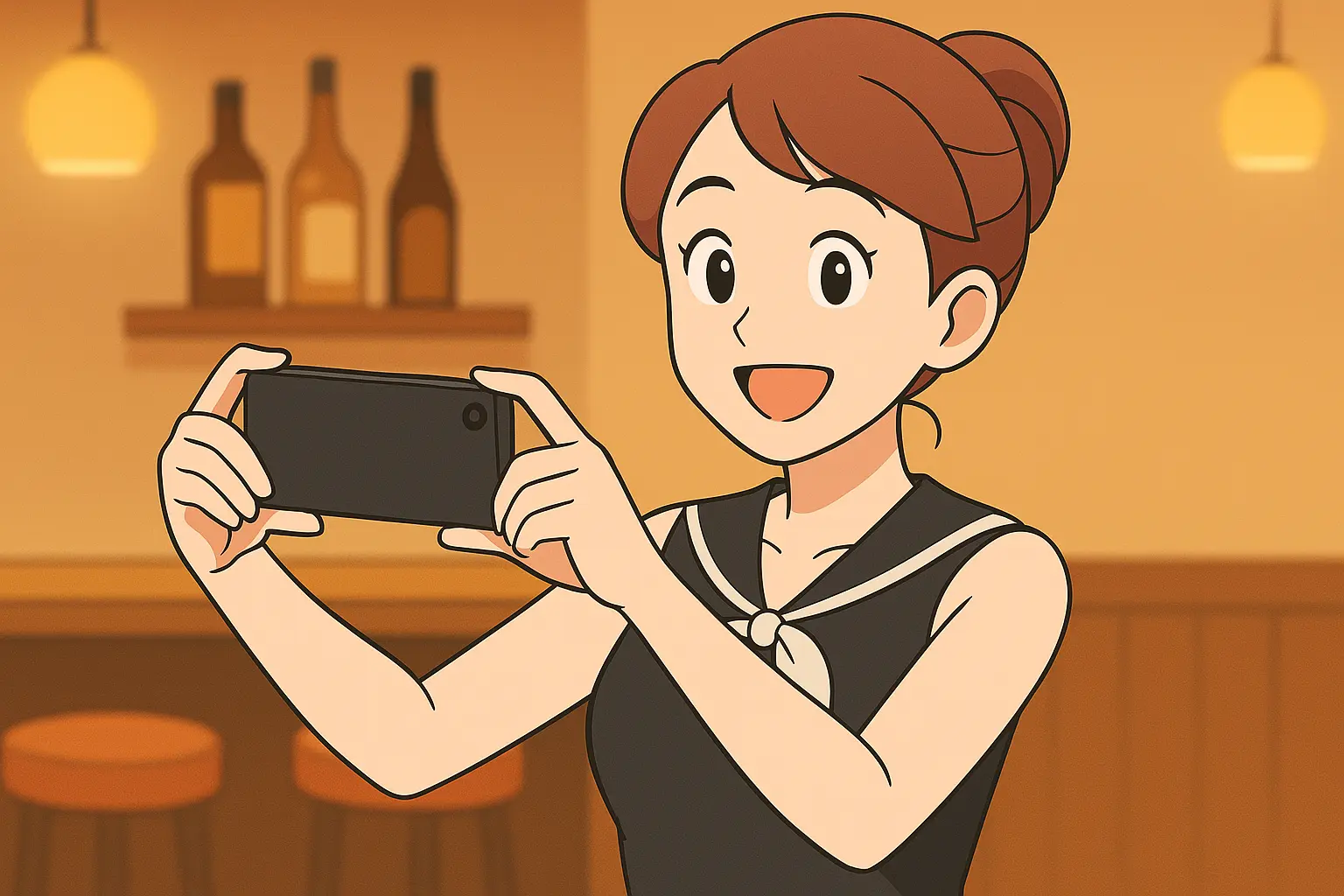 スマホを横向きで持つ人物シルエット